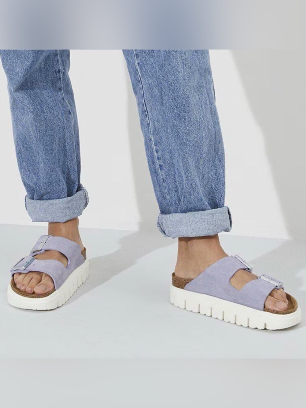 NWT Birkenstock Papillio Arizona Chunky Suede Platform Sandals Size US 7/EU 38